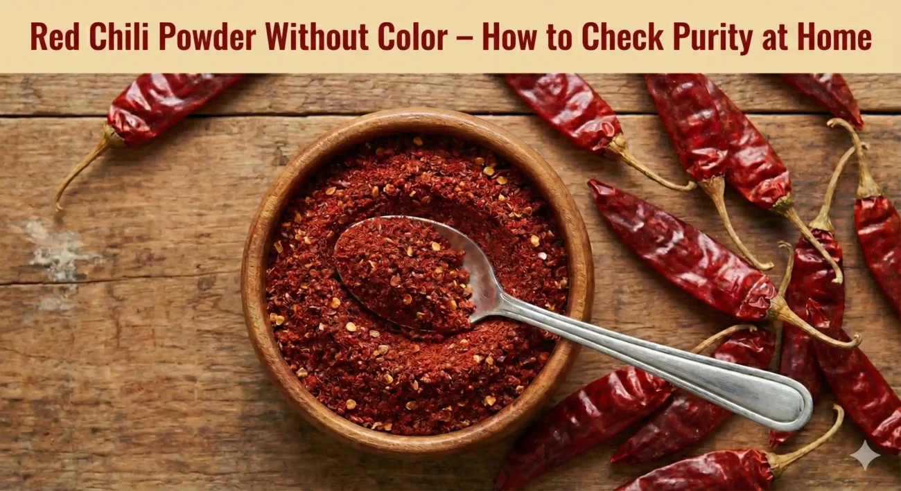 natural red chili powder without artificial color in wooden bowl with dried chilies top view